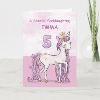 Custom Name Goddaughter 5th Birthday Pink Horse Card