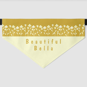 CUSTOM NAME GOLD AND CREAM FLOWER PET DOG PRETTY BANDANA COLLAR
