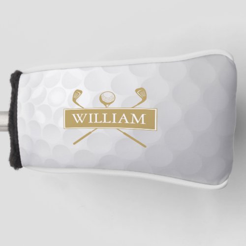 Custom Name Gold And White Clubs And Ball Golf Head Cover