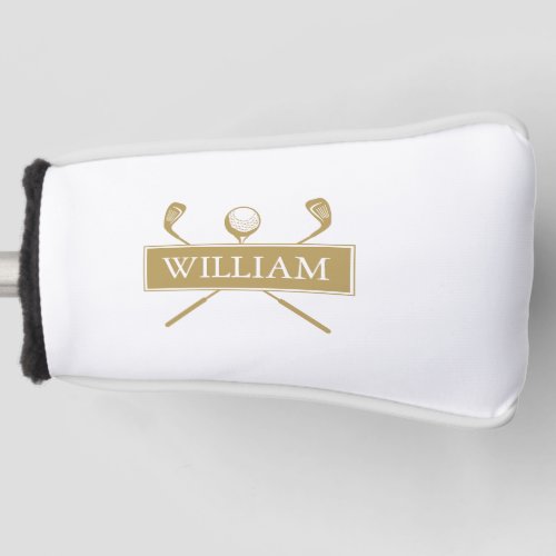 Custom Name Gold And White Clubs And Ball Golf Head Cover