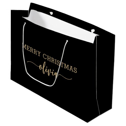 Custom Name Gold Black Large Gift Bag