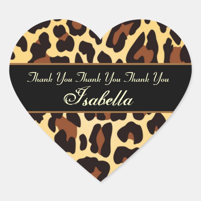 Custom Name Gold Black Leopard Thank You Heart Sticker (Front)