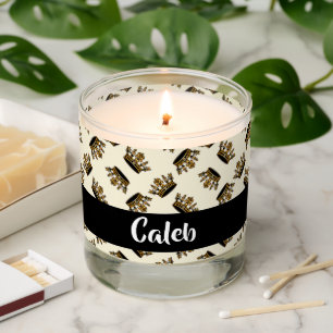 Custom name gold crown pattern scented candle