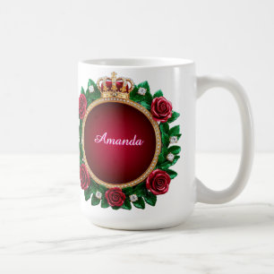 👑 Custom Name Gold Crown Roses Elegant Luxe 💖 Coffee Mug