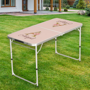 Custom Name Gold Foil Blush Pink Roses Letter A Beer Pong Table