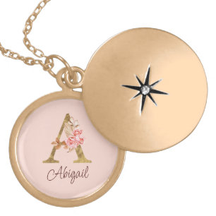 Custom Name Gold Foil Blush Pink Roses Letter A Plated Necklace