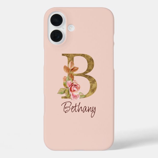 Custom Name Gold Foil Blush Pink Roses Letter B Case-Mate iPhone Case (Back)
