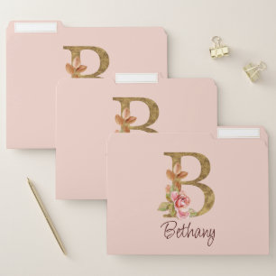 Custom Name Gold Foil Blush Pink Roses Letter B File Folder