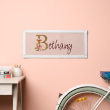 Custom Name Gold Foil Blush Pink Roses Letter B