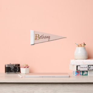 Custom Name Gold Foil Blush Pink Roses Letter B Pennant Flag