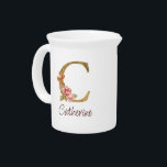 Custom Name Gold Foil Blush Pink Roses Letter C Beverage Pitcher<br><div class="desc">Custom Name Gold Foil Blush Pink Roses Letter C design highlights a graceful floral monogram with soft golden accents—perfect for chic personalization,  romantic aesthetics,  and meaningful name customization. Click 'Personalize' to add your name or a loved one’s.</div>