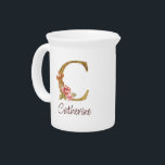 Custom Name Gold Foil Blush Pink Roses Letter C Beverage Pitcher<br><div class="desc">Custom Name Gold Foil Blush Pink Roses Letter C design highlights a graceful floral monogram with soft golden accents—perfect for chic personalization,  romantic aesthetics,  and meaningful name customization. Click 'Personalize' to add your name or a loved one’s.</div>