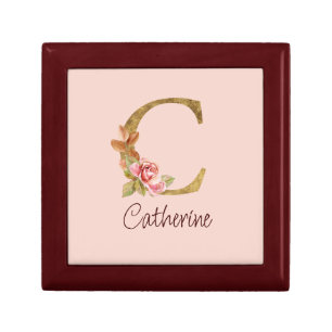 Custom Name Gold Foil Blush Pink Roses Letter C Gift Box