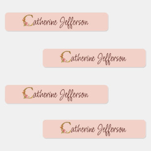 Custom Name Gold Foil Blush Pink Roses Letter C Labels
