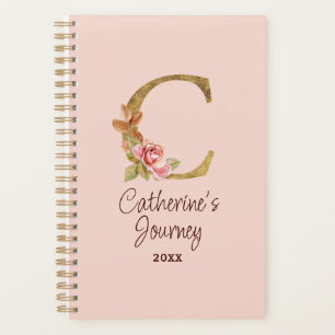 Custom Name Gold Foil Blush Pink Roses Letter C Planner