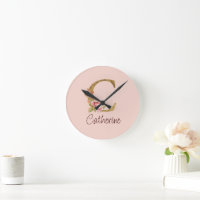 Custom Name Gold Foil Blush Pink Roses Letter C