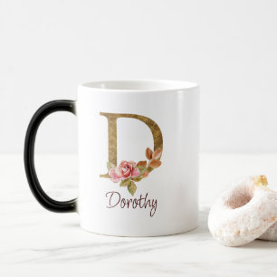 Custom Name Gold Foil Blush Pink Roses Letter D Color Morph Mug