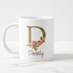 Custom Name Gold Foil Blush Pink Roses Letter D Giant Coffee Mug