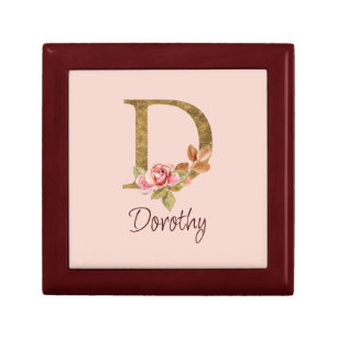Custom Name Gold Foil Blush Pink Roses Letter D Gift Box