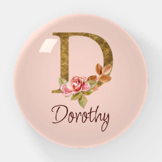 Custom Name Gold Foil Blush Pink Roses Letter D Paperweight