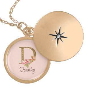 Custom Name Gold Foil Blush Pink Roses Letter D Plated Necklace