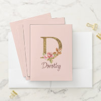 Custom Name Gold Foil Blush Pink Roses Letter D