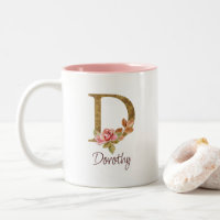 Custom Name Gold Foil Blush Pink Roses Letter D