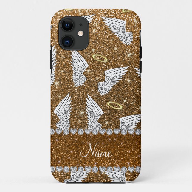 Custom name gold glitter angel wings Case-Mate iPhone case (Back)