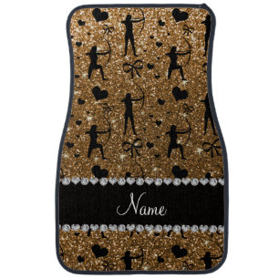 Custom name gold glitter archery car mat