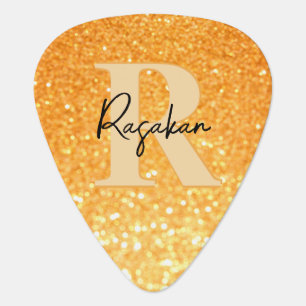 Custom name gold glitter background guitar pick