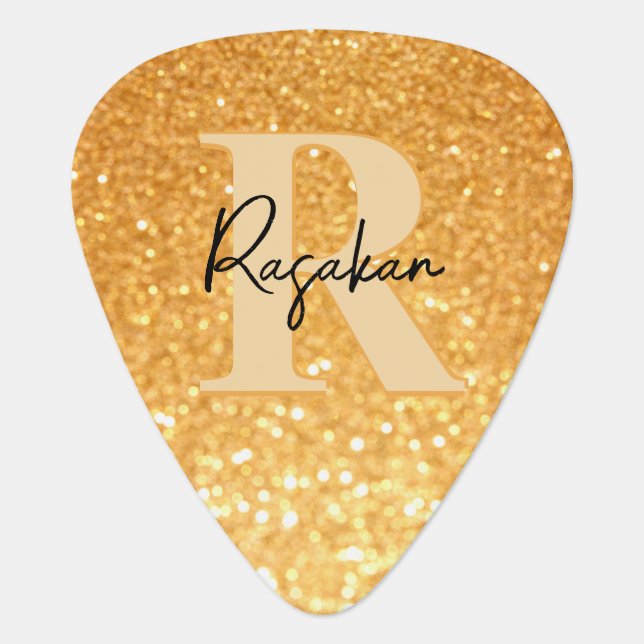 Custom name gold glitter background guitar pick (Front)