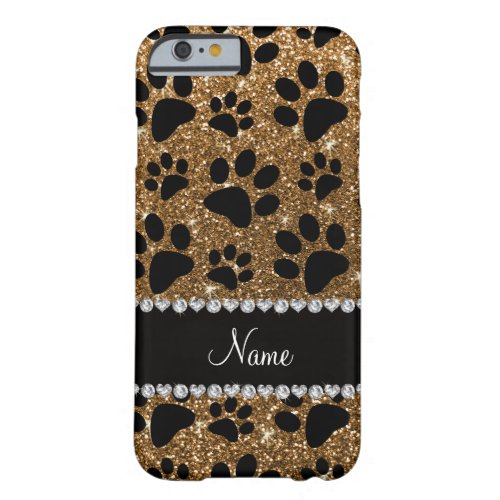 Custom name gold glitter black dog paws barely there iPhone 6 case