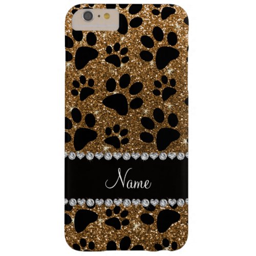 Custom name gold glitter black dog paws barely there iPhone 6 plus case