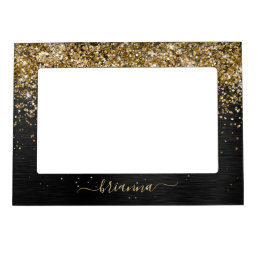 Custom Name Gold Glitter Black Sparkle Magnetic Frame