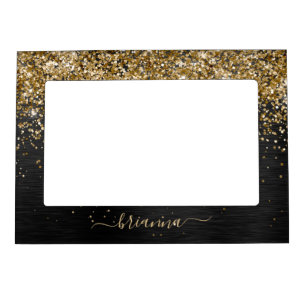 Custom Name Gold Glitter Black Sparkle Magnetic Frame