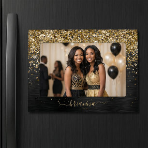 Custom Name Gold Glitter Black Sparkle Magnetic Frame