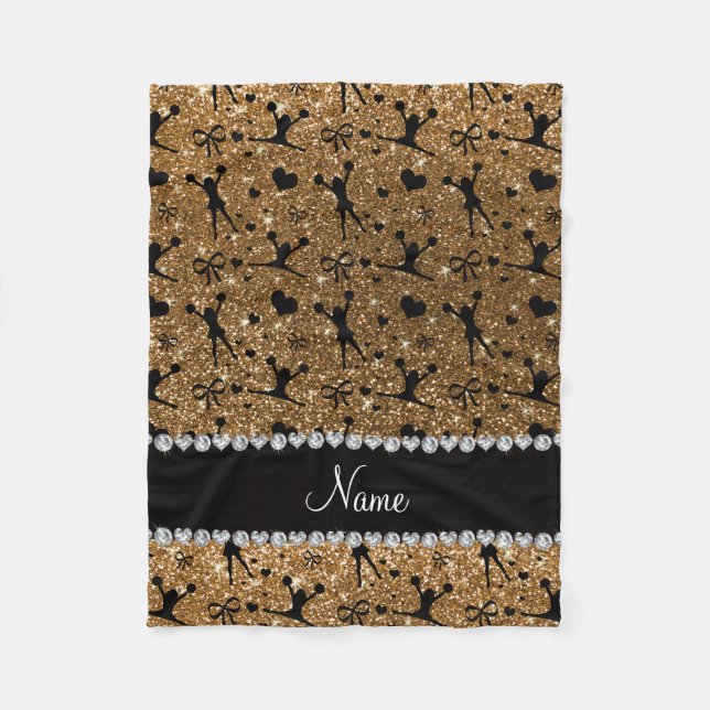 Custom name gold glitter cheerleading fleece blanket (Front)