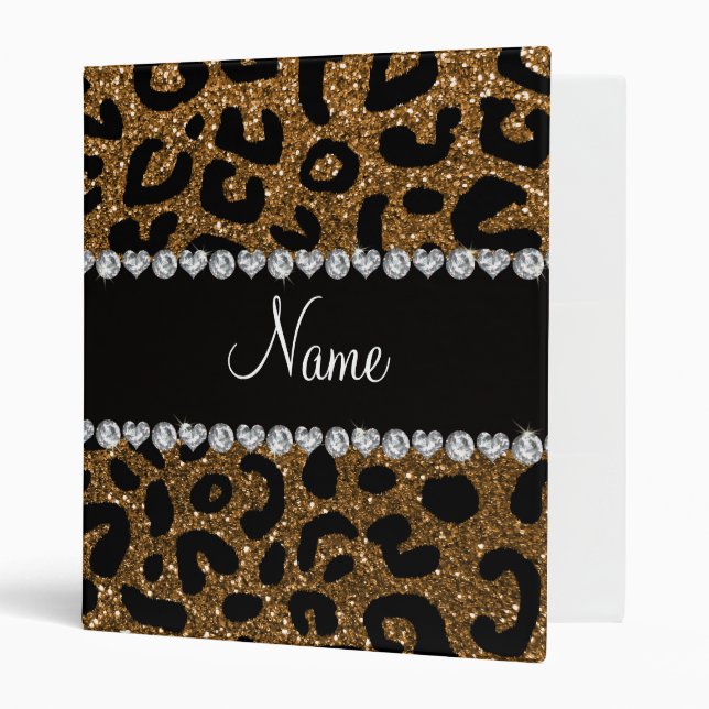Custom name gold glitter cheetah print 3 ring binder (Front/Inside)