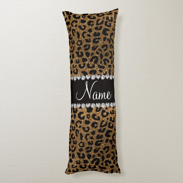 Custom name gold glitter cheetah print body pillow (Back (Vertical))