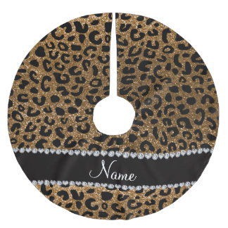 Custom name gold glitter cheetah print brushed polyester tree skirt