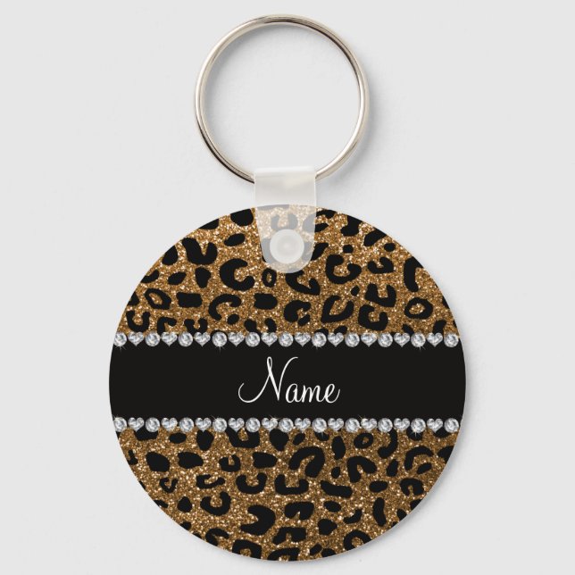 Custom name gold glitter cheetah print keychain (Front)
