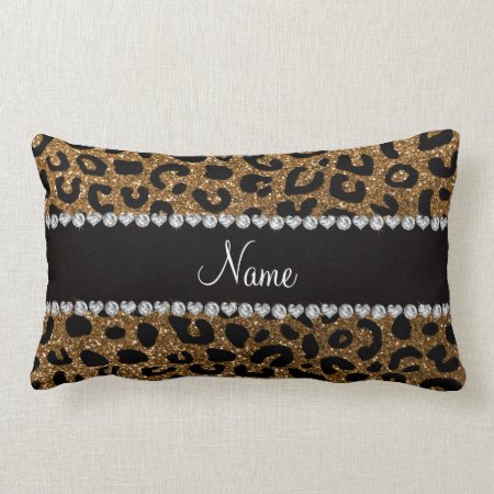 Custom Name Gold Glitter Cheetah Print Lumbar Pillow