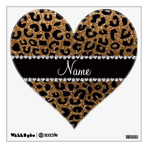 Custom name gold glitter cheetah print wall decal