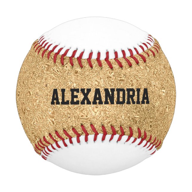 Custom Name Gold Glitter Foil Sparkle Baseball (Front)