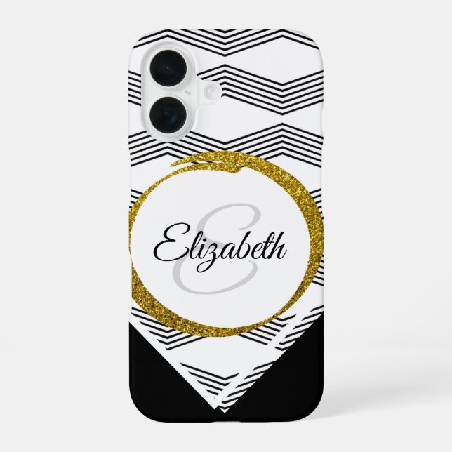 Custom Name Gold Glitter Initial Letter Monogram iPhone Case (Back)