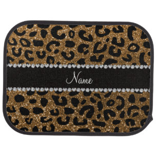 Custom name gold glitter leopard print car mat