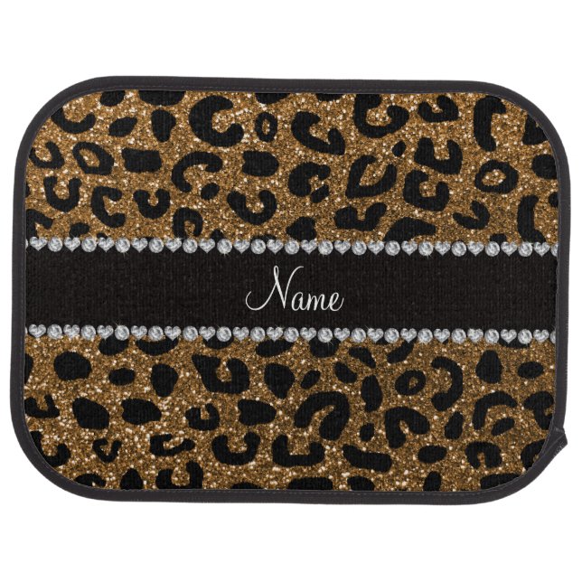 Custom name gold glitter leopard print car mat (Rear)