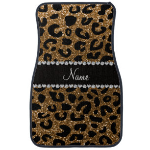 Custom name gold glitter leopard print car mat