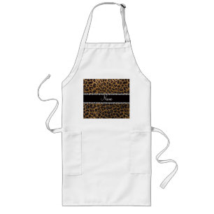 Custom name gold glitter leopard print long apron