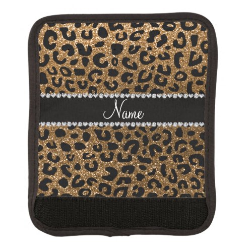 Custom name gold glitter leopard print luggage handle wrap